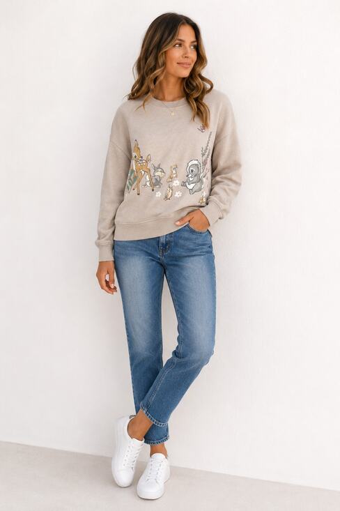 Disney Tops - Disney Bambi Woodland Graphic Sweatshirt Medium Tan Deer Pullover